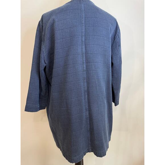 Eileen Fisher Navy Blue Cotton Jacket Long Blazer Size M Lightweight Coat M - Picture 5 of 10